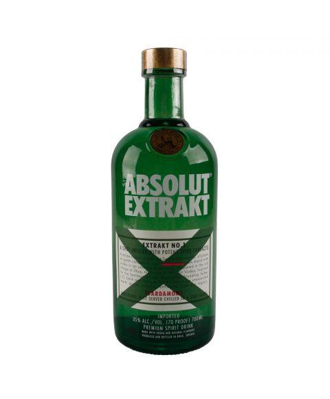 ABSOLUT Vodka Extrakt Kräuterschnaps in dunkelgrüner 0,7L Glasflasche Frontansicht