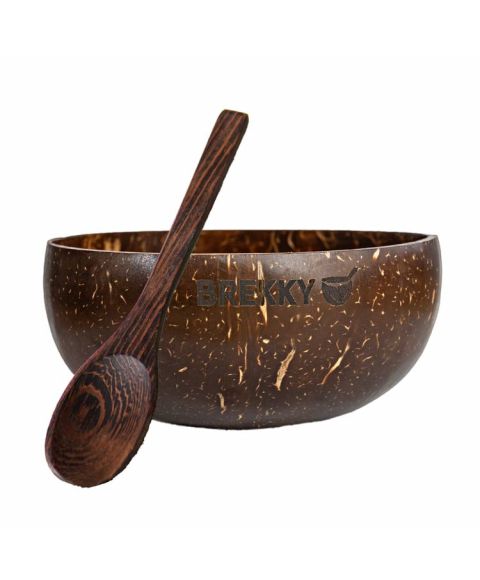 BREKKY Kokosnuss-Schale Bowl aus echter Kokosnuss inkl. Löffel aus Holz