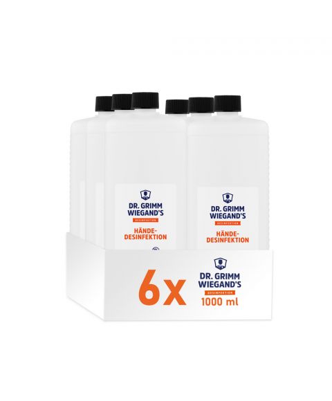 Dr. grimm Wiegand Desinfektionsmittel in 1L Vierkantflasche im 6er Karton - auch für Säulen Ständer zu nutzen.