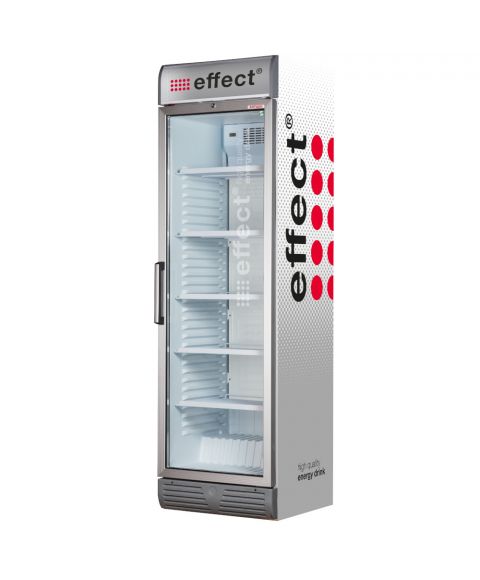 effect® energy Getränke Kühlschrank silber groß weiße LEDs mit effect Brandings, effect Seitenverkleidung
