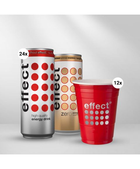 effect energy study Deal mit 24 Dosen effect classic oder zero + 12 Red Cups + 1 Kugelschreiber zum Sparpreis