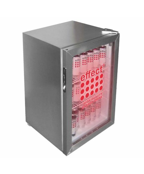 effect® Silver Cooler, kleiner Kühlschrank mit transparenter Tür.