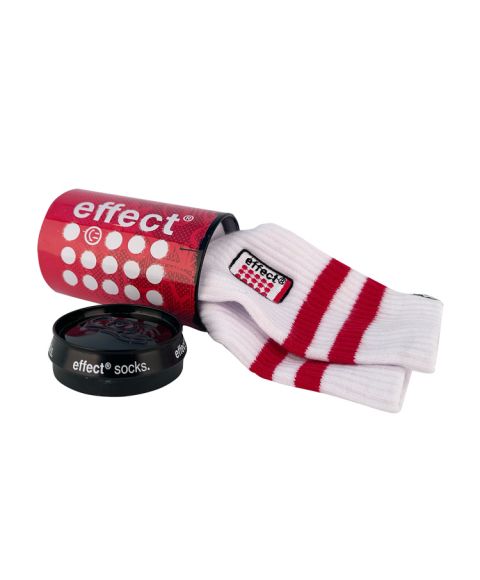 effect Socks Socken Merch Merchandise Accessoire Fashion weiß rot mit effect Logo und Verpackung in Dosenform