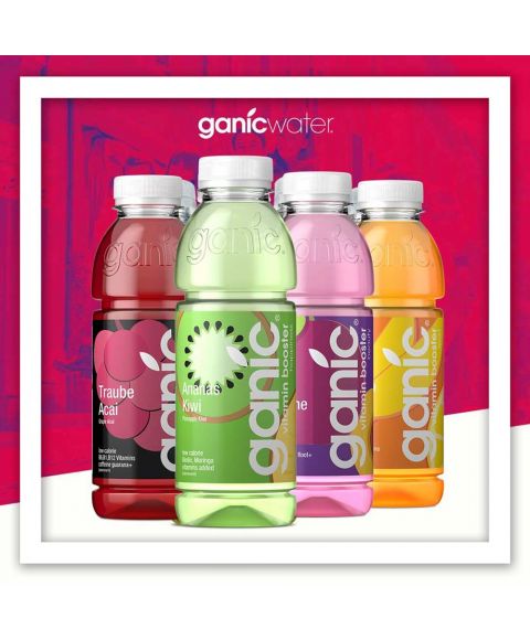 ganic® Good Vibes 0,5l, ganic® Love Juice 0,5l, ganic® Golden Rush 0,5l,  ganic® Daily Max 0,5l vitamin water 
