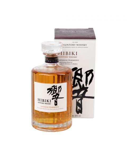 Japanischer Suntory Whisky Hibiki Harmony inkl. Geschenkverpackung. Formschöne 0,7L Flasche mit 24 Facetten, Glaskorken & exklusivem Etikett aus handgemachtem Echizen Papier