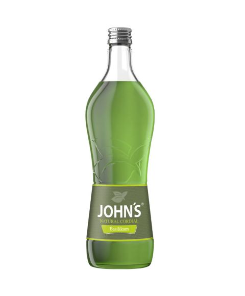 700ml Flasche Johns Natural Cordial Sirup mit Basilikum Geschmack.