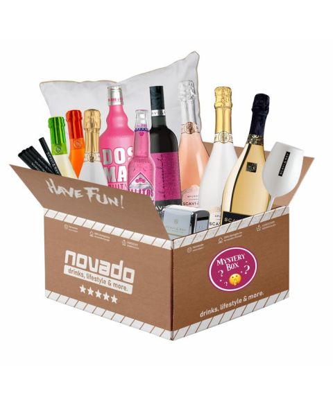 novado Überraschungs Box mit vielen Getränken und Werbemitteln für Frauen. Zusammenstellung aus B-Ware zum Sonderpreis
