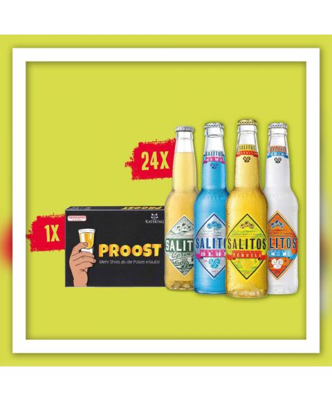 SALITOS Perfect Game Aktionspaket Salitos Flaschen nach Wahl und Trinkspiel Proost Sonerangebot