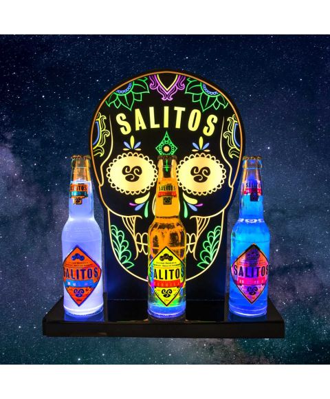 SALITOS Bottle Glorifier beleuchtet mit Salitos Tequila / Salitos Ice & Salitos Blue 0,33l Glasflaschen
