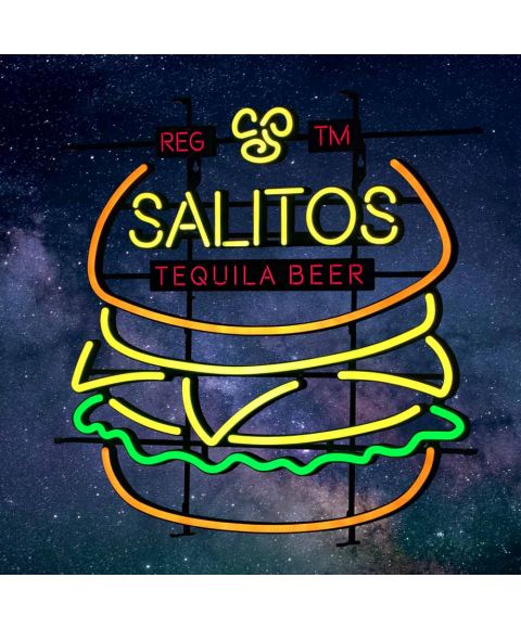beleuchtetes SALITOS Neon Reklame Schild mit Burger Motiv