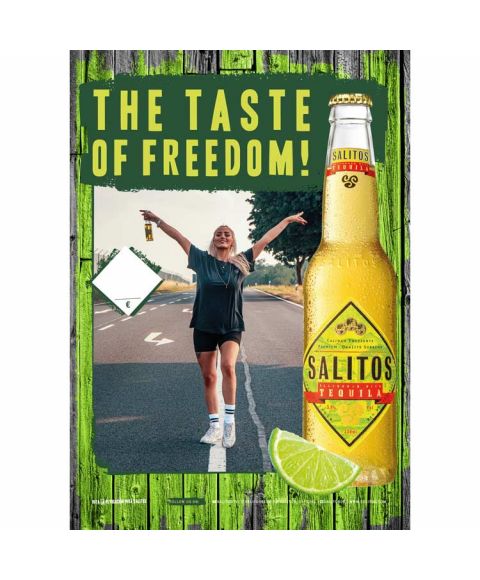 Salitos Tequila Poster DIN A4. Fotocollage aus verschiedenen Salitos Motiven in Kachelform. Mit Preisauszeichnung.