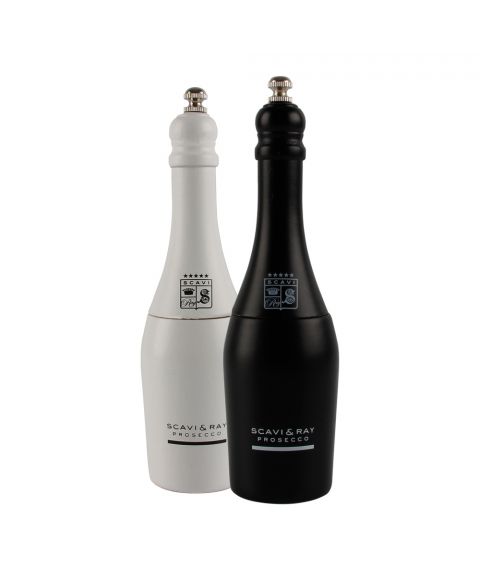 SCAVI & RAY Salz- und Pfeffermühle schwarz und weiß in Flaschenform Design.