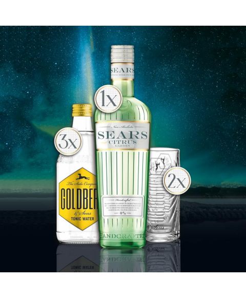 SEARS Citrus Garden alkoholfrei Gin-Alternative Promo-Bundle mit 3x GOLDBERG Tonic Water & 2x Highball Gläsern