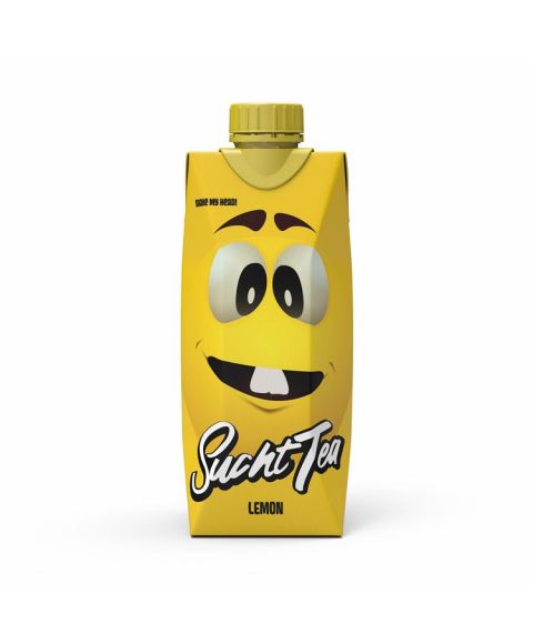 SuchtTea Lemon Eistee Icetea mit Zitronengeschmack Frontalansicht Tetra Pak in gelb 0,5 l günstig online kaufen.