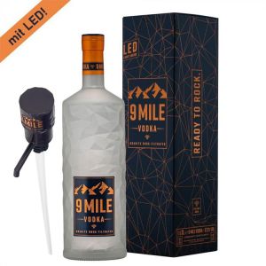 9 MILE Vodka 3,0l Flasche XL Groß mit LED-Beleuchtung, Geschenkbox und Flaschenpumpe