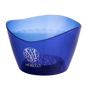 Acqua Morelli Italesse Bucket mit Beleuchtung in dunkel blau bietet platz zur Kühlung von mehreren Flaschen auf Eis.
