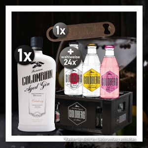 Gin Tonic Stay Home Bundle mit Dictador Colombian Aged Gin Ortodoxy 0,7L und 24 Flaschen 0,2l Goldberg Tonic Water nach Wahl