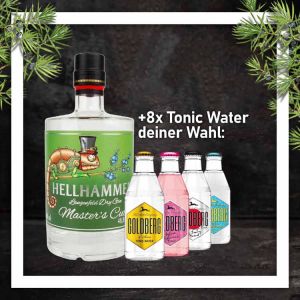 Hellhammer Dry Gin Master Cut 0,5L mit 8x Goldberg Tonic Water 0,2L Glasflasche nach Wahl im Paket zum Vorteilspreis