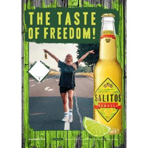 Salitos Tequila Poster DIN A4. Fotocollage aus verschiedenen Salitos Motiven in Kachelform. Mit Preisauszeichnung.