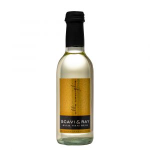Scavi & Ray Alla Vaniglia Vanilleweißwein in kleiner 250ml Miniatur Flasche mit glitzerndem Etikett.